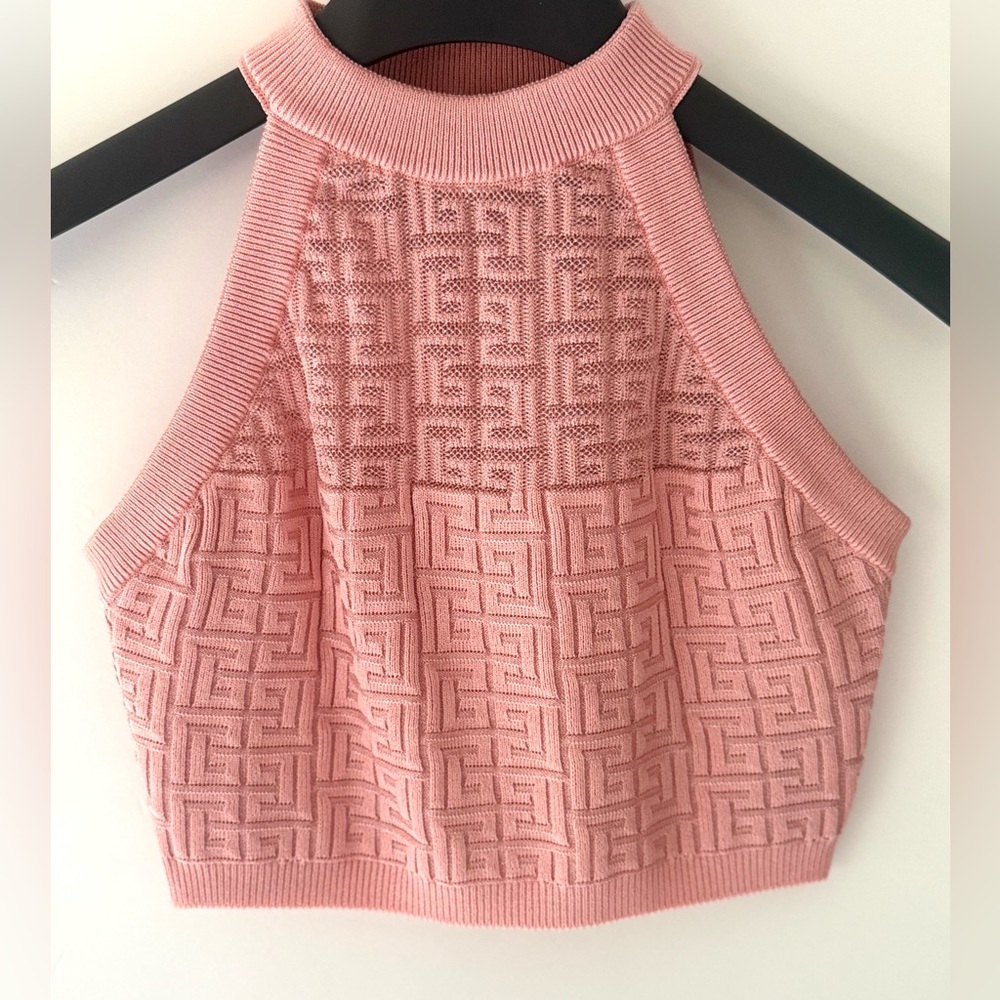BALMAIN Women’s Metallic Monogram Knit Crop Top | Pink | X-Small